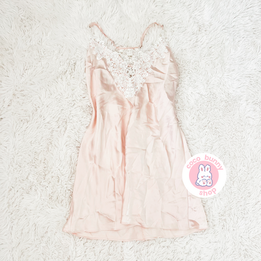 embroidered petal dusty pink slip dress
