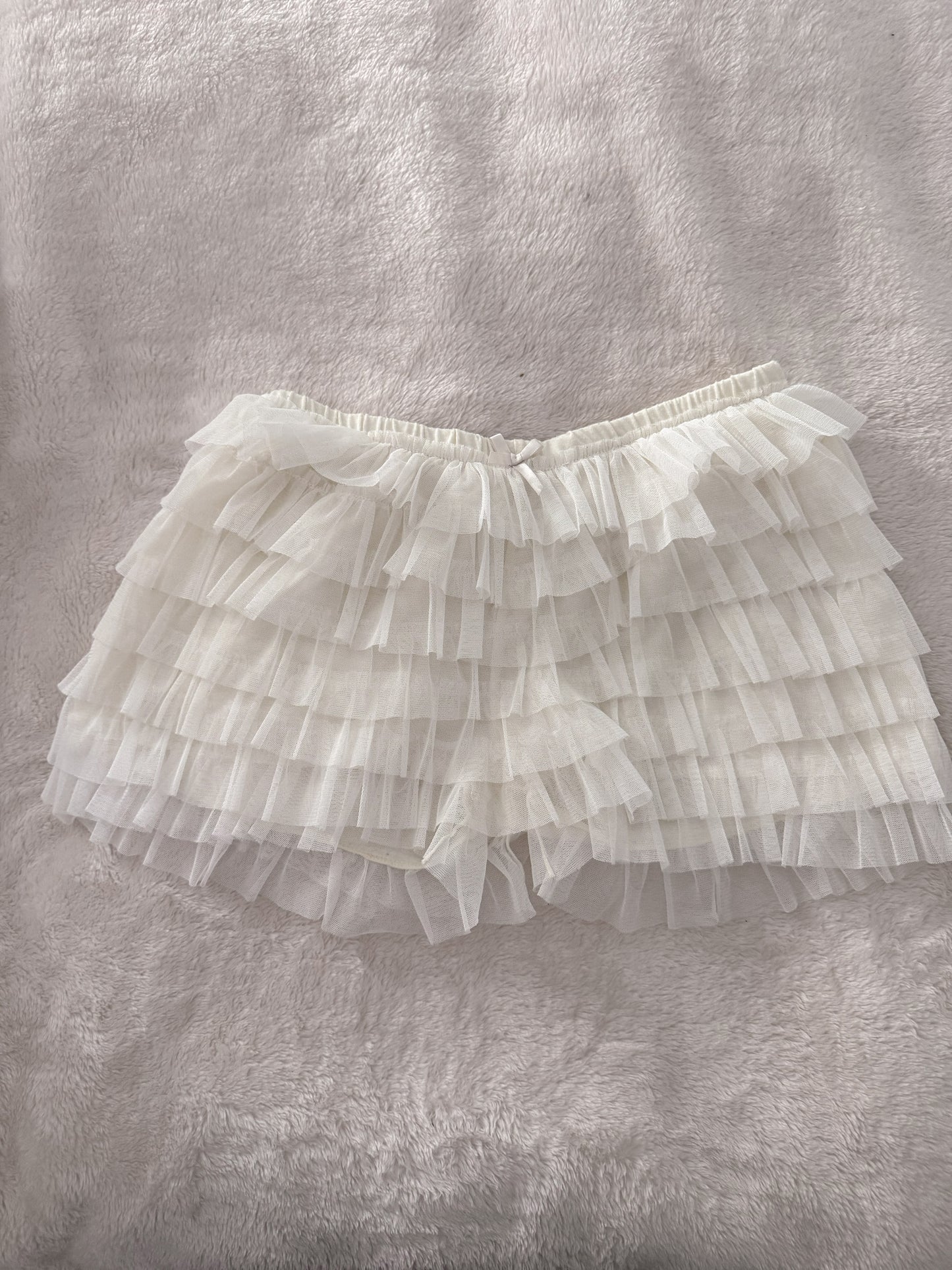 pearl night cream martini ruffle shorts
