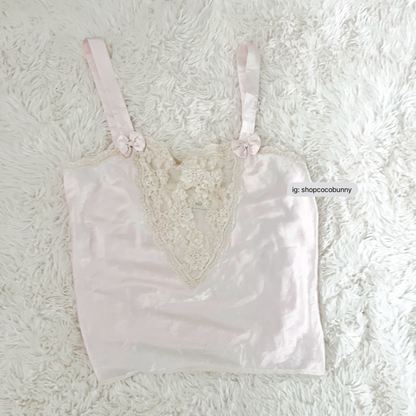 st. bernard light pink satin pearl embossed sheer lace camisole