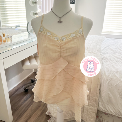 fairy sequin cream shimmer ruffle waterfall camisole