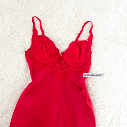 vintage victoria's secret red lace bustier bodycon slip dress