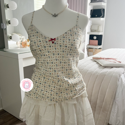 floral button bow button camisole