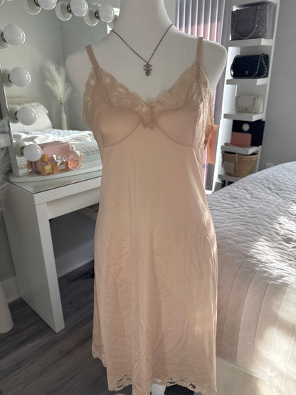 mauve lace bow slip dress
