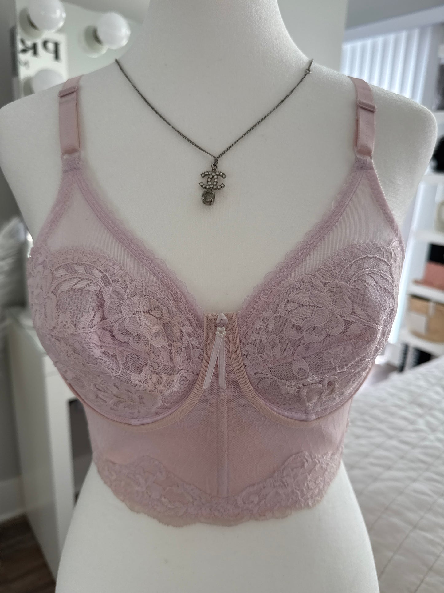 vintage lilac lily pink lace corset