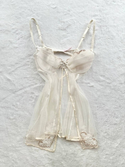 vintage victoria's secret bustier ruffle floral embroidered lace slip dress