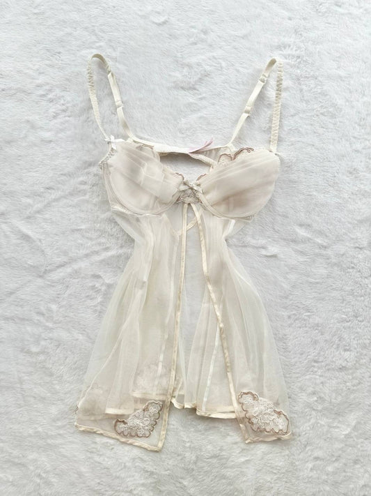 vintage victoria's secret bustier ruffle floral embroidered lace slip dress