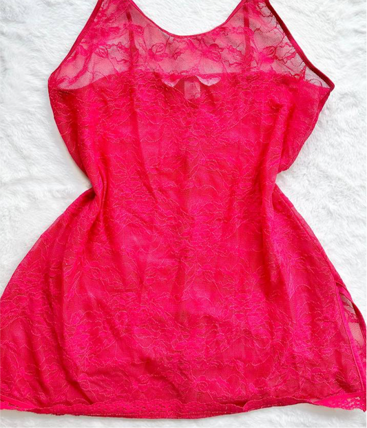 vintage y2k victoria's secret red lace sheer slip dress
