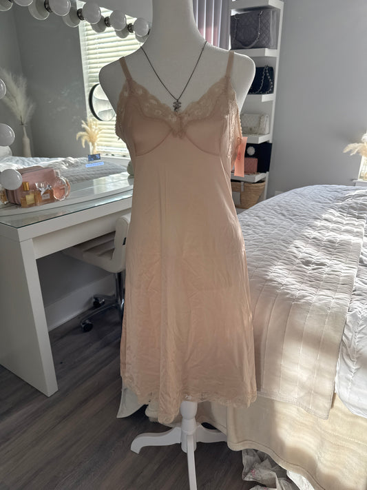mauve lace bow slip dress