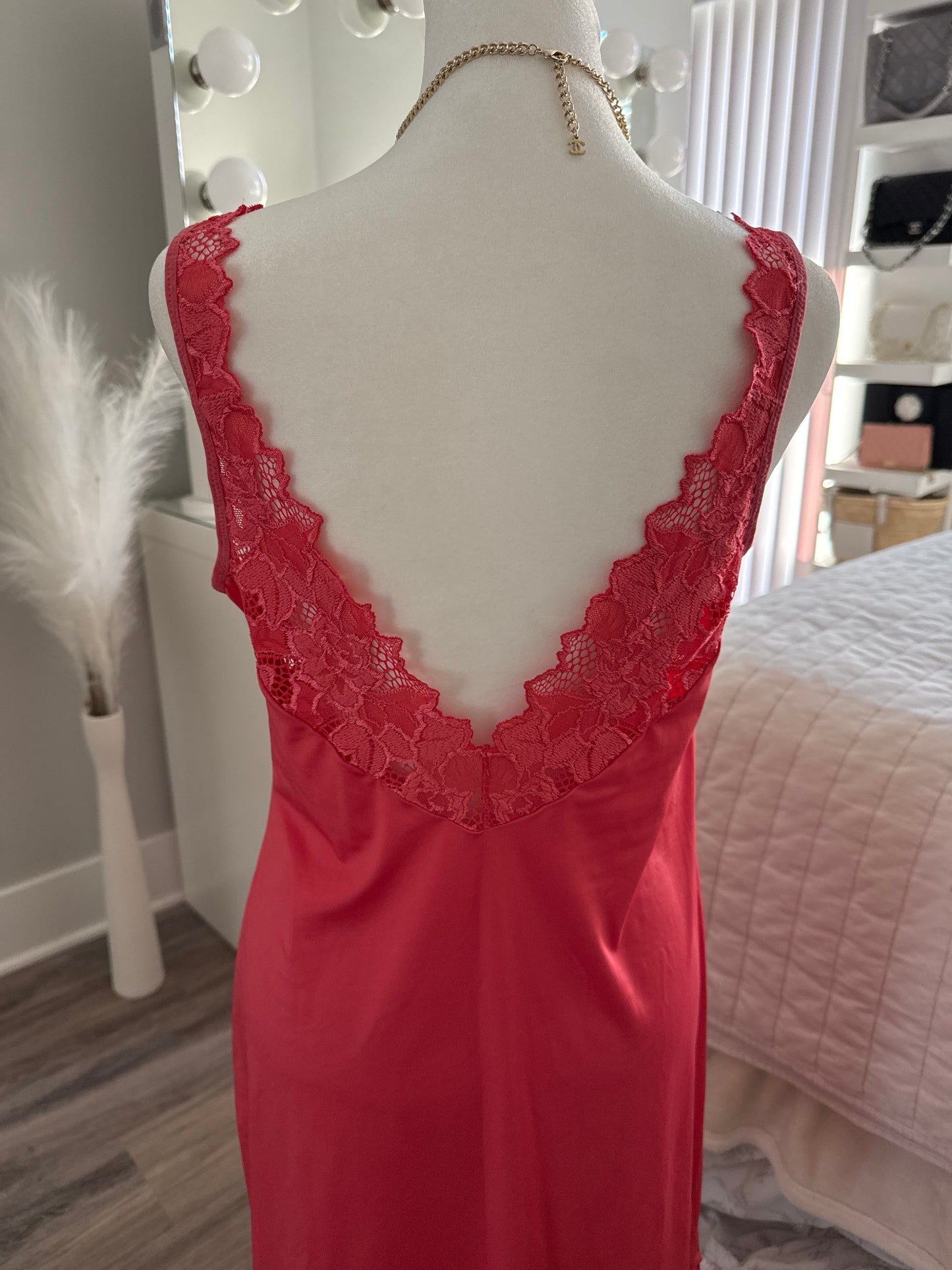 red dragonfruit floral martini slip dress