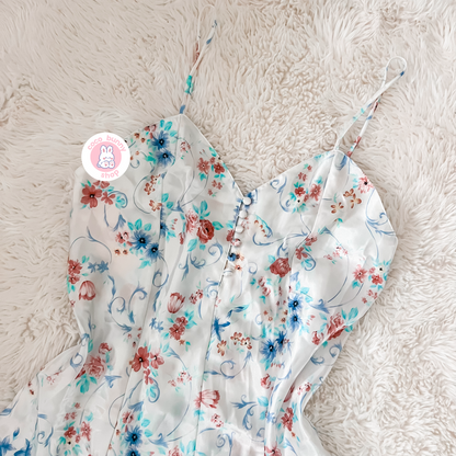 vintage floral garden button slip dress