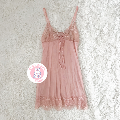 graceful embroidered ribbon bow slip dress