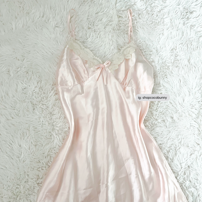 pink satin ruffle lace bustier slip dress
