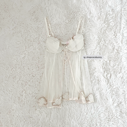 vintage victoria's secret bustier ruffle floral embroidered lace slip dress