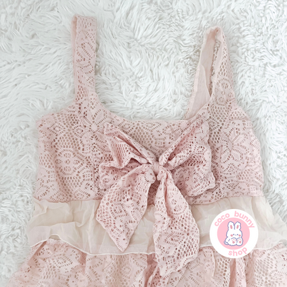 lace ruffle bow dress