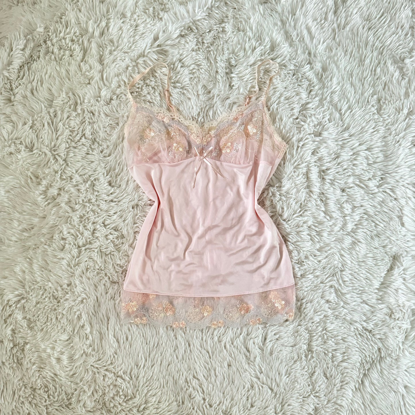 pink delicate floral embroidery camisole