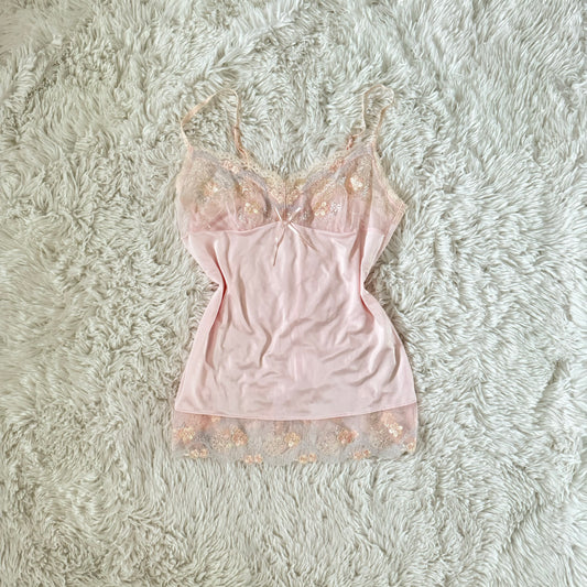 pink delicate floral embroidery camisole