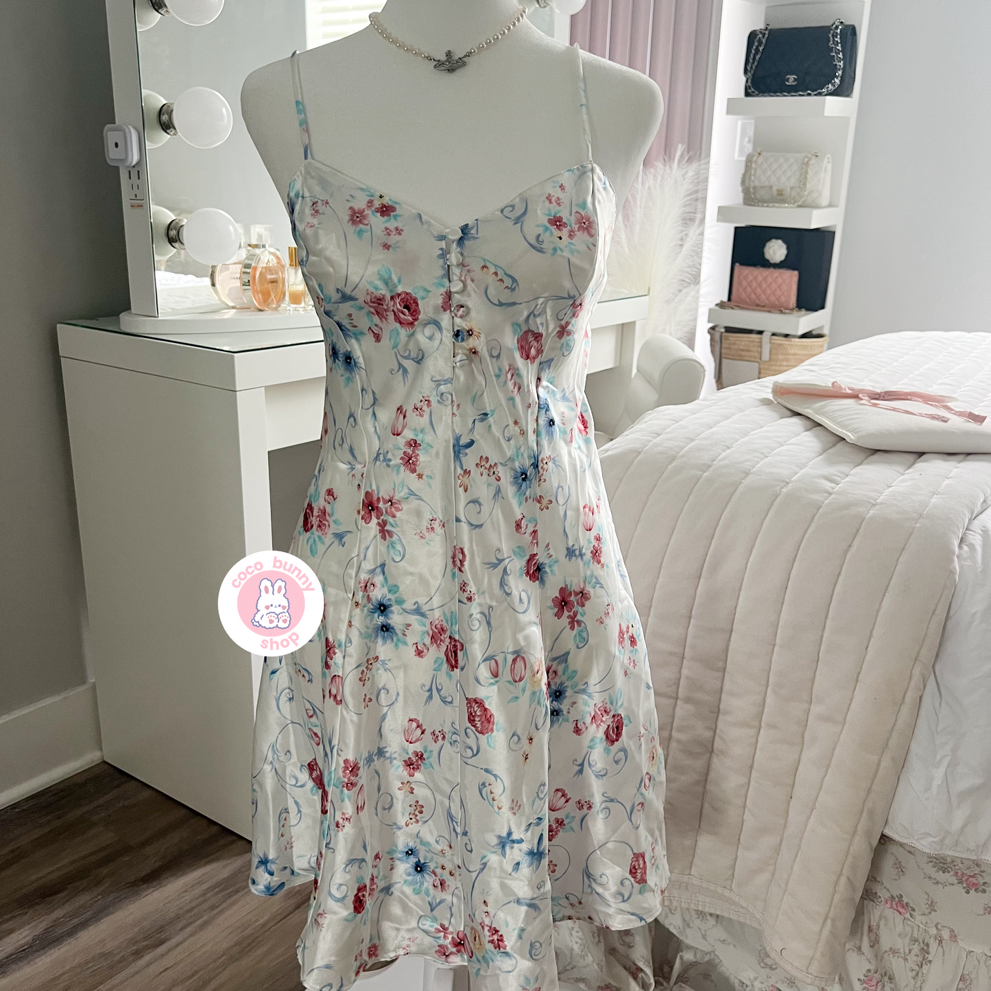 vintage floral garden button slip dress
