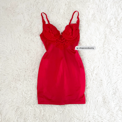 vintage victoria's secret red lace bustier bodycon slip dress
