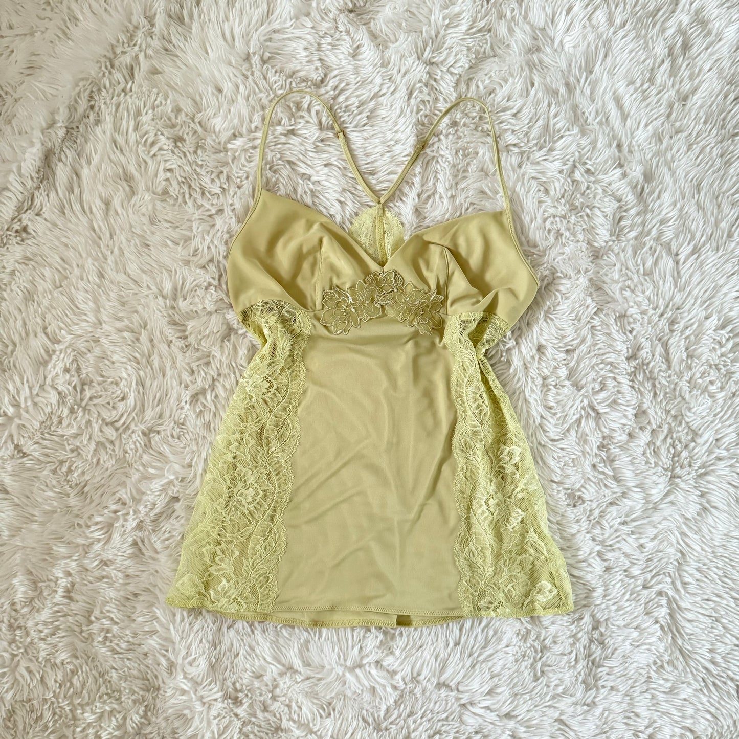 chartreuse embroidery lace panel camisole
