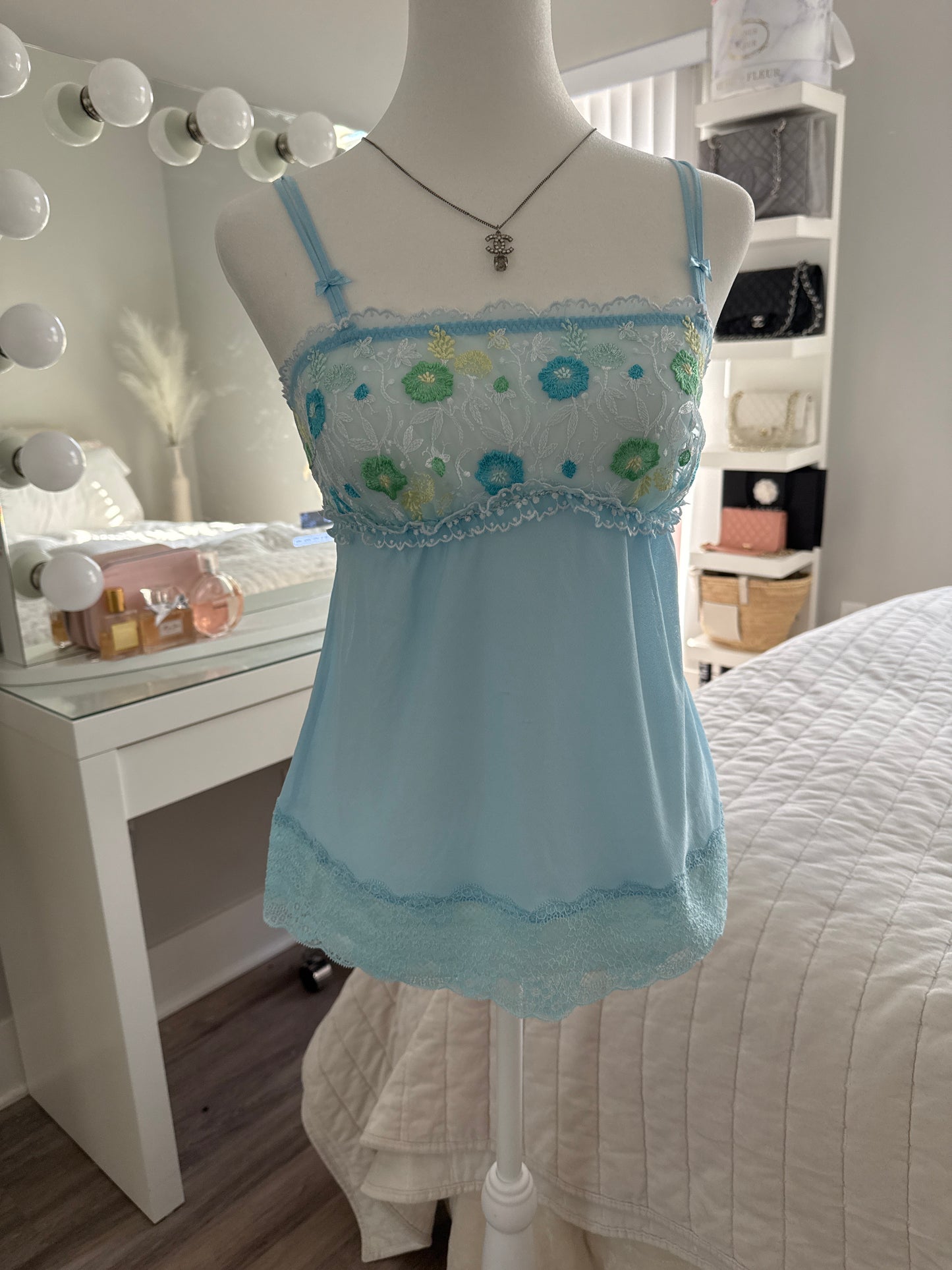 dainty blue floral pattern camisole