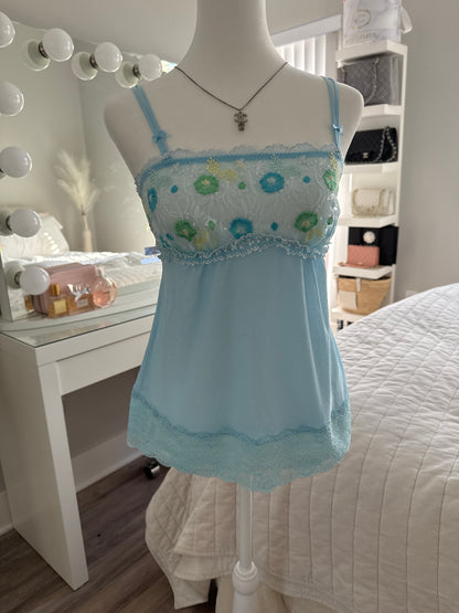 dainty blue floral pattern camisole
