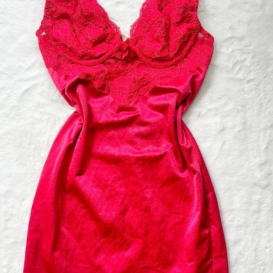 vintage victoria's secret red lace bustier bodycon slip dress