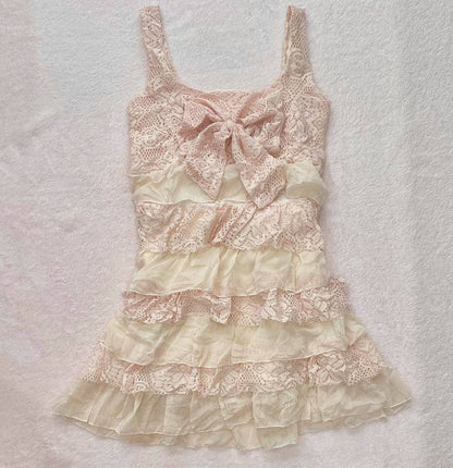 lace ruffle bow dress