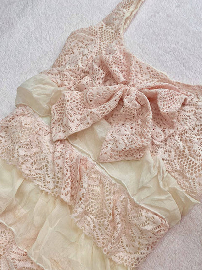 lace ruffle bow dress