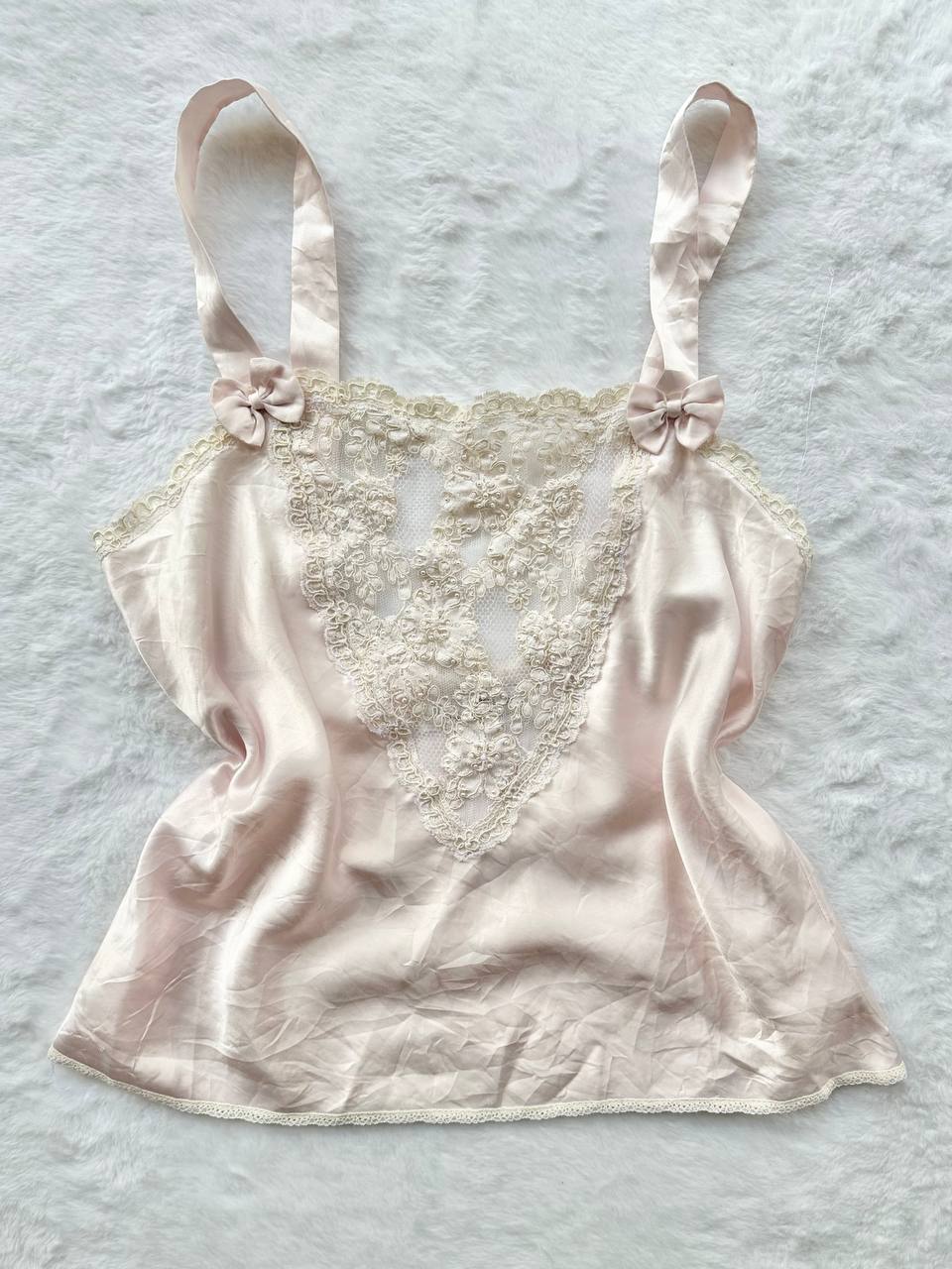 st. bernard light pink satin pearl embossed sheer lace camisole