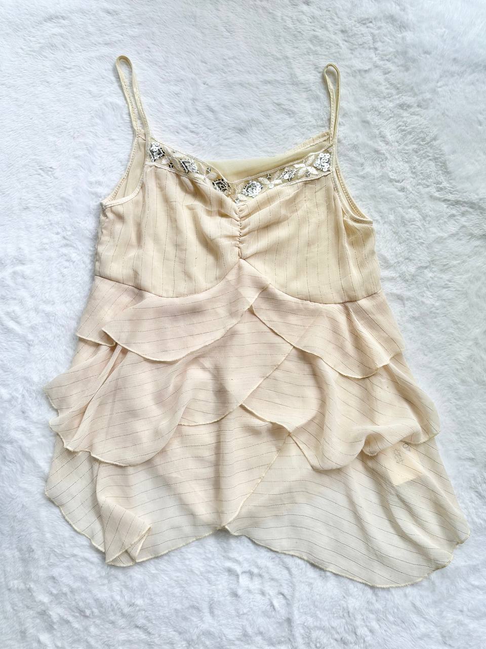 fairy sequin cream shimmer ruffle waterfall camisole