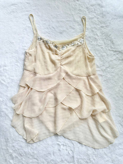 fairy sequin cream shimmer ruffle waterfall camisole