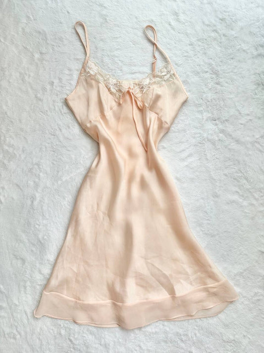 sweet eblin peach lace floral slip dress