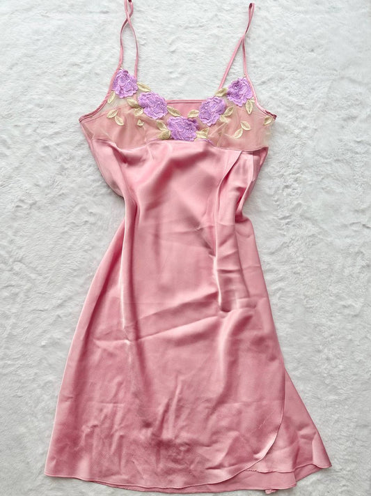 korean brand andre kim purple rose embroidered slip dress