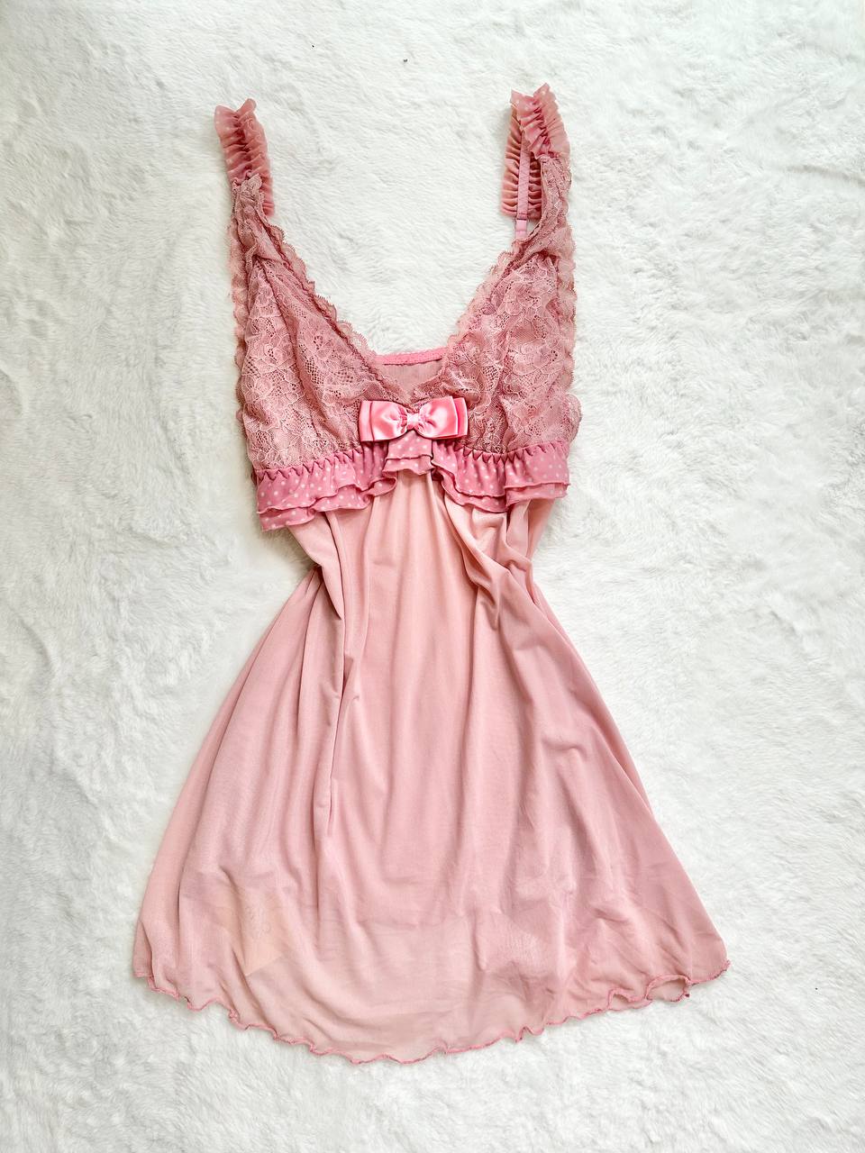 heavenly ruffle front bow ribbon sheer slip dress