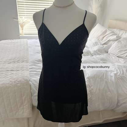 dainty polka dot midnight black slip dress