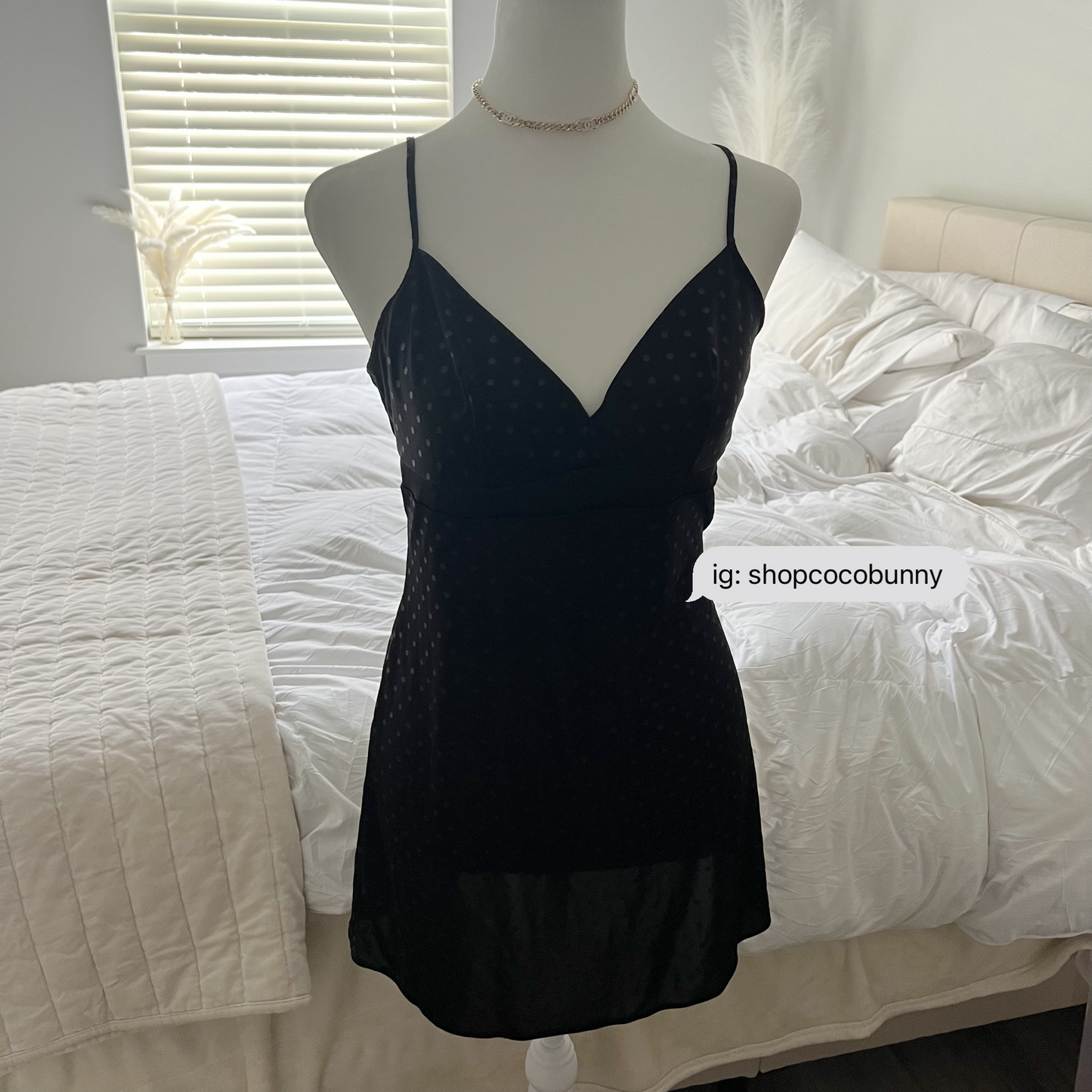 dainty polka dot midnight black slip dress