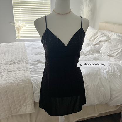 dainty polka dot midnight black slip dress
