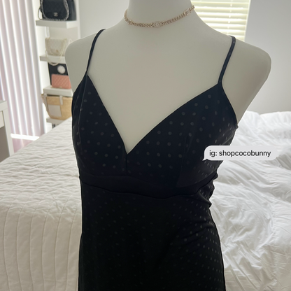 dainty polka dot midnight black slip dress