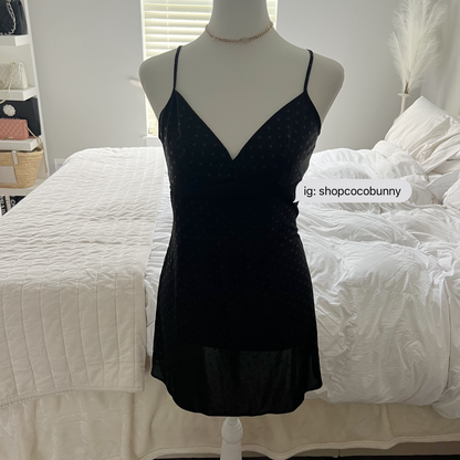 dainty polka dot midnight black slip dress