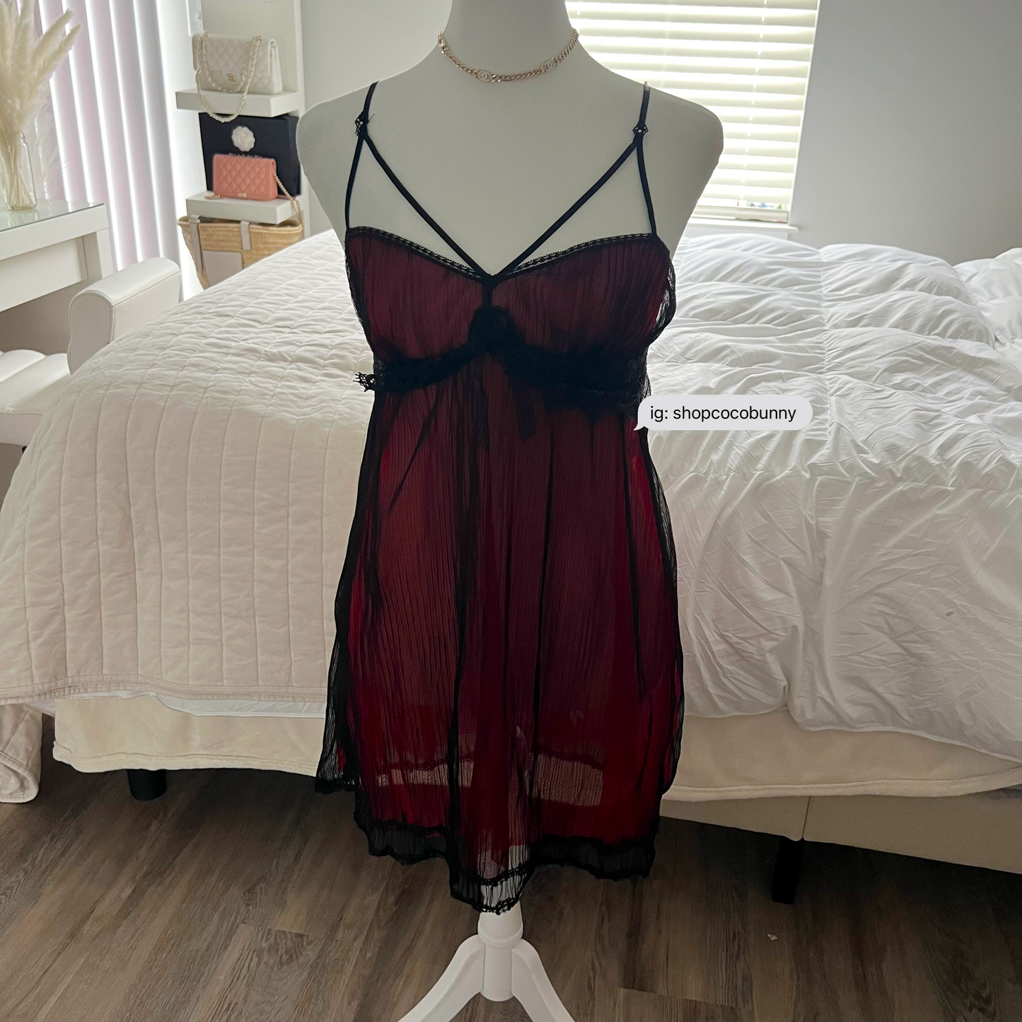 whimsical goth black and red lace slip dress