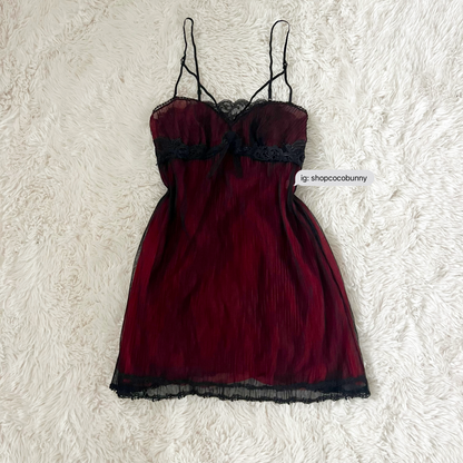 whimsical goth black and red lace slip dress