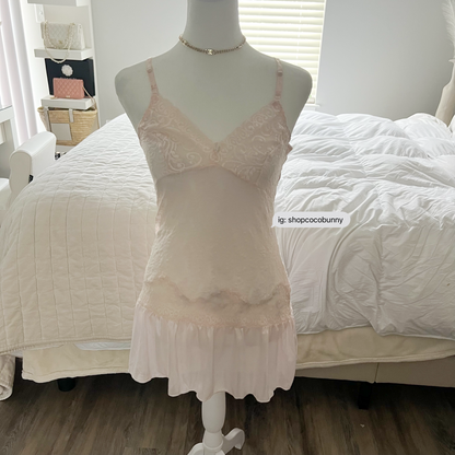 baby pink sheer floral lace slip dress