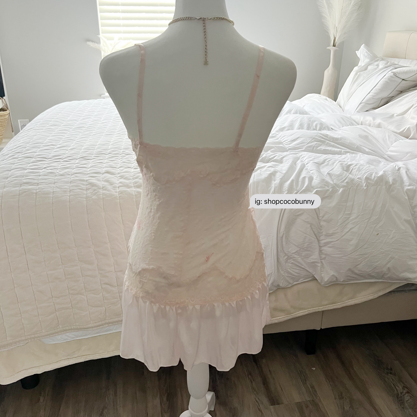 baby pink sheer floral lace slip dress