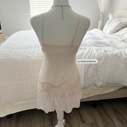 baby pink sheer floral lace slip dress