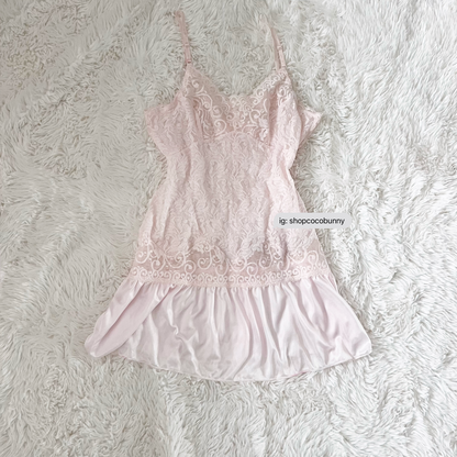 baby pink sheer floral lace slip dress