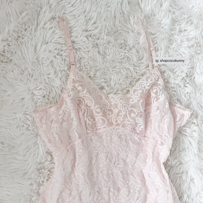 baby pink sheer floral lace slip dress