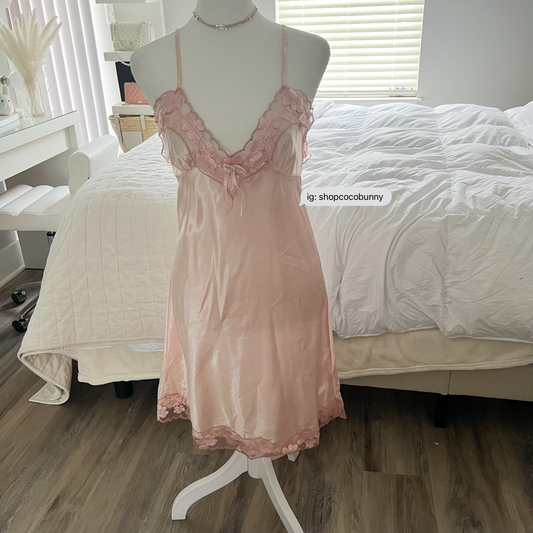 champagne pink ribbon embroidery petal slip dress