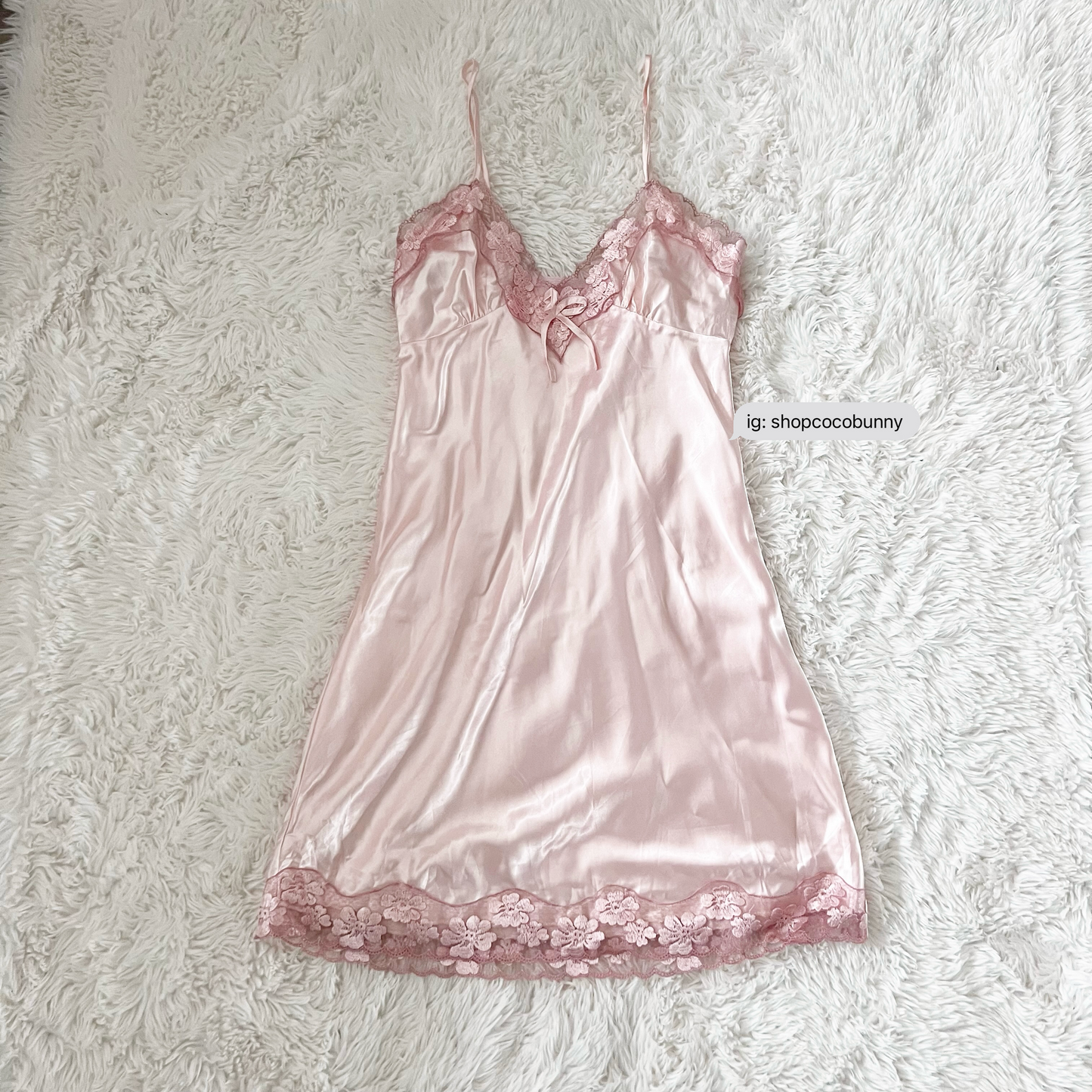 champagne pink ribbon embroidery petal slip dress
