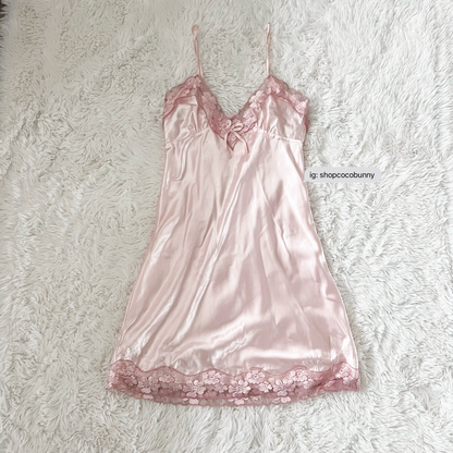 champagne pink ribbon embroidery petal slip dress