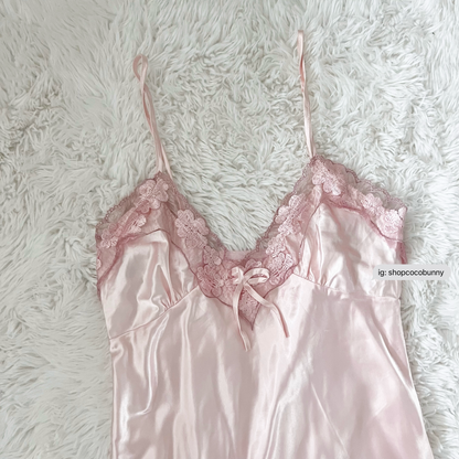 champagne pink ribbon embroidery petal slip dress